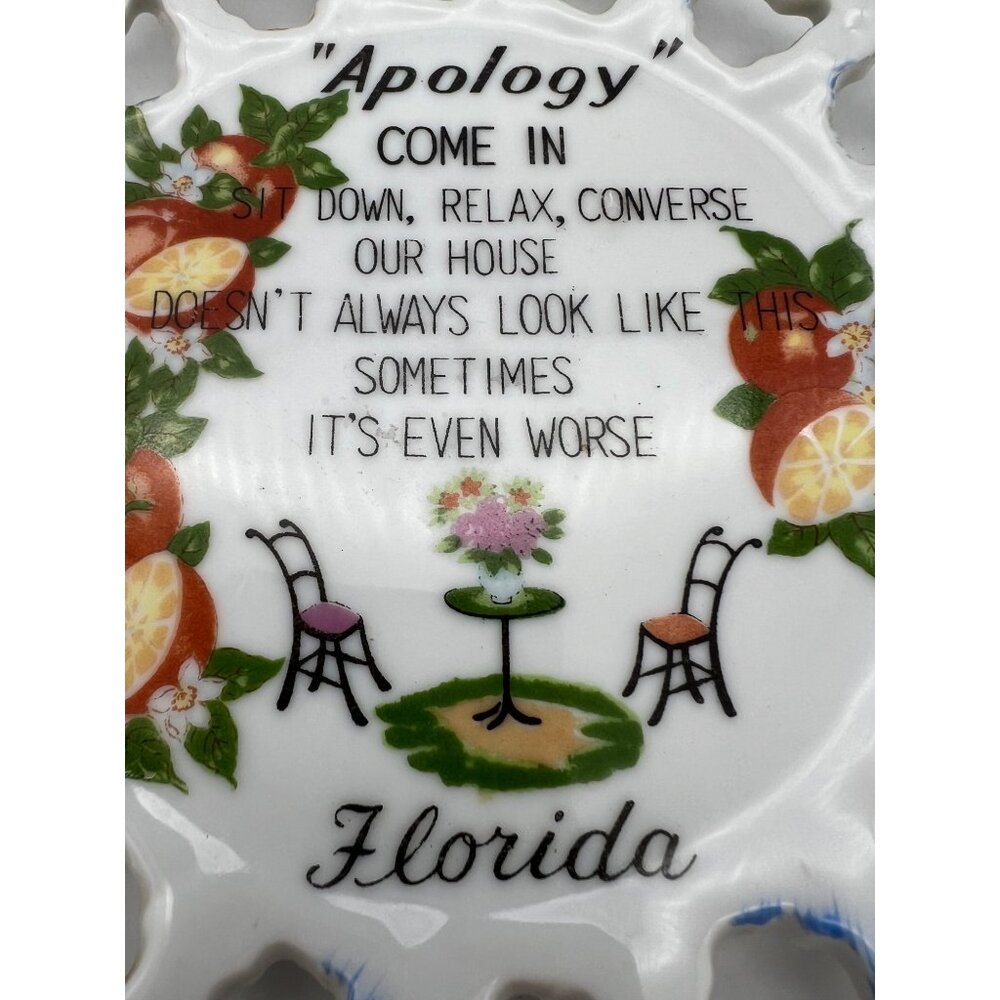 Decorative Florida Souvenir Porcelain Reticulated Plate Apology Quote Gold Trim - Picture 3 of 4